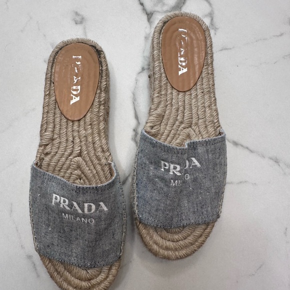 Prada Logo Espadrille Slide Sandals sz 37 - Picture 5 of 8